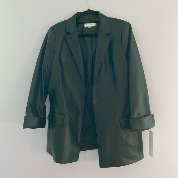 Calvin Klein | Faux-Leather Open-Front Blazer - Picture 2 of 6